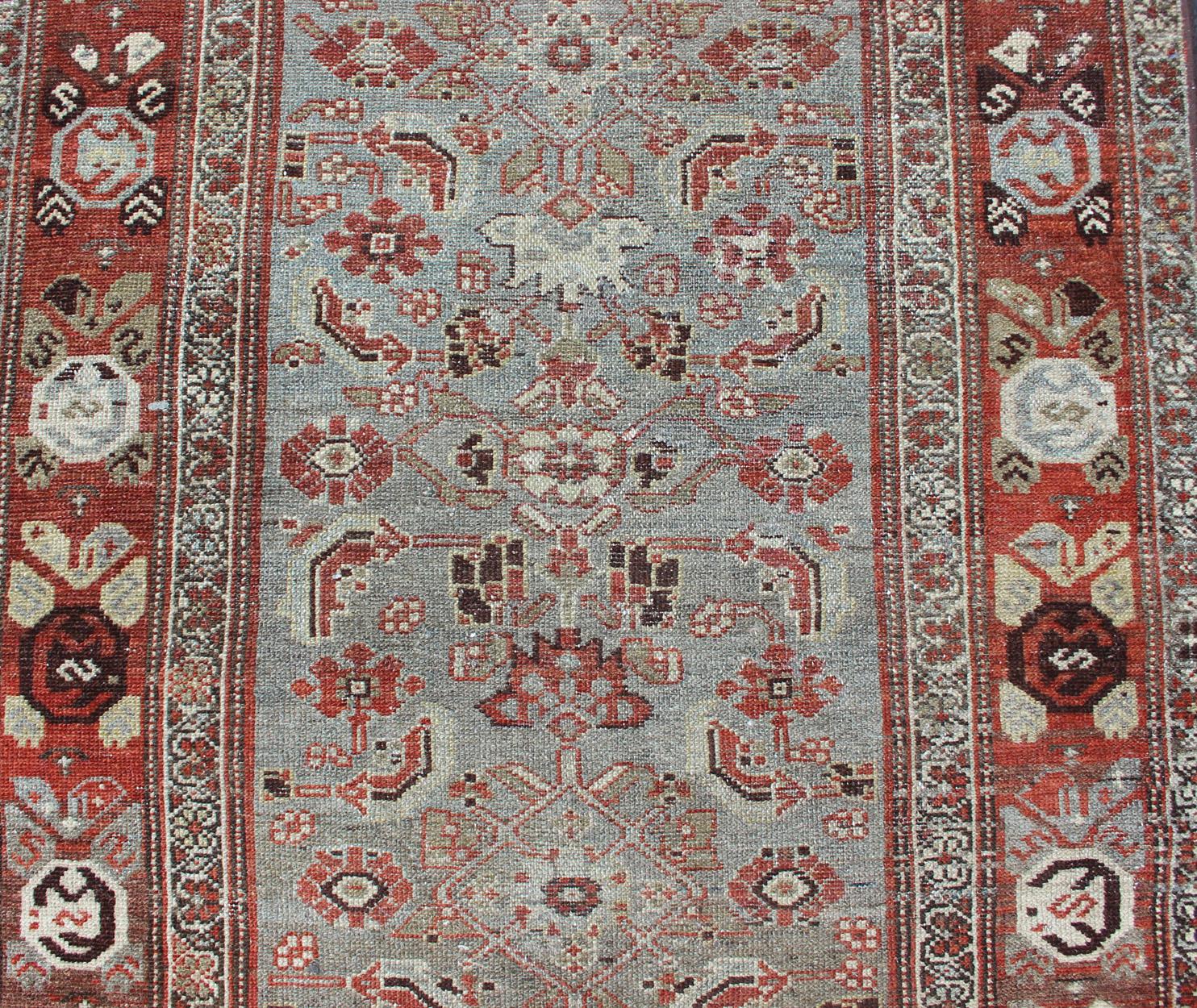 Hand-Knotted Sub-Geometric All Over Herati Design Antique Persian Kurdish Runner  For Sale