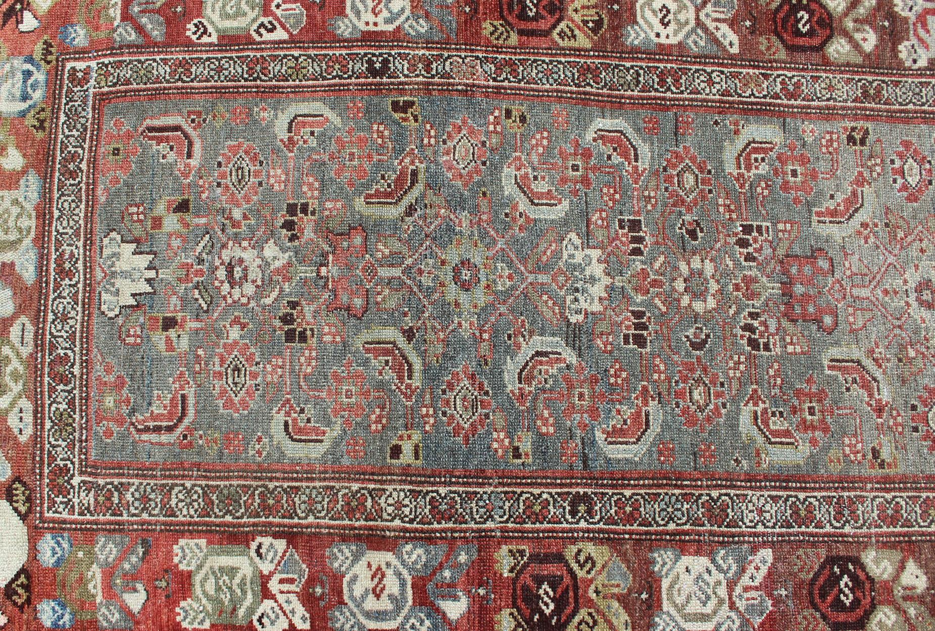 Wool Sub-Geometric All Over Herati Design Antique Persian Kurdish Runner  For Sale