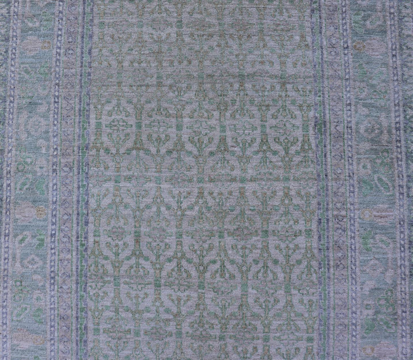 Tabriz Sub-Geometric Paisley Designed Rug with Muted Tones of Yellow-Green and Brown For Sale