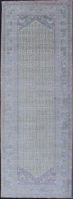 Sub-Geometric Paisley Designed Rug with Muted Tones of Yellow-Green and Brown