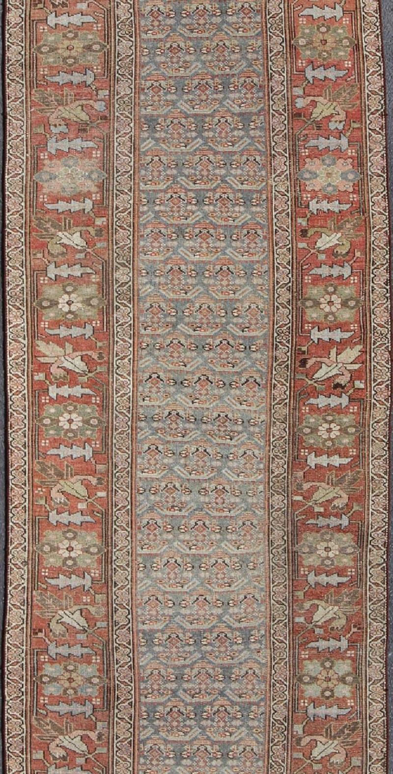 Hand-Knotted All Over Tribal Design Antique Persian Kurdish Runner by Keivan Woven Arts For Sale