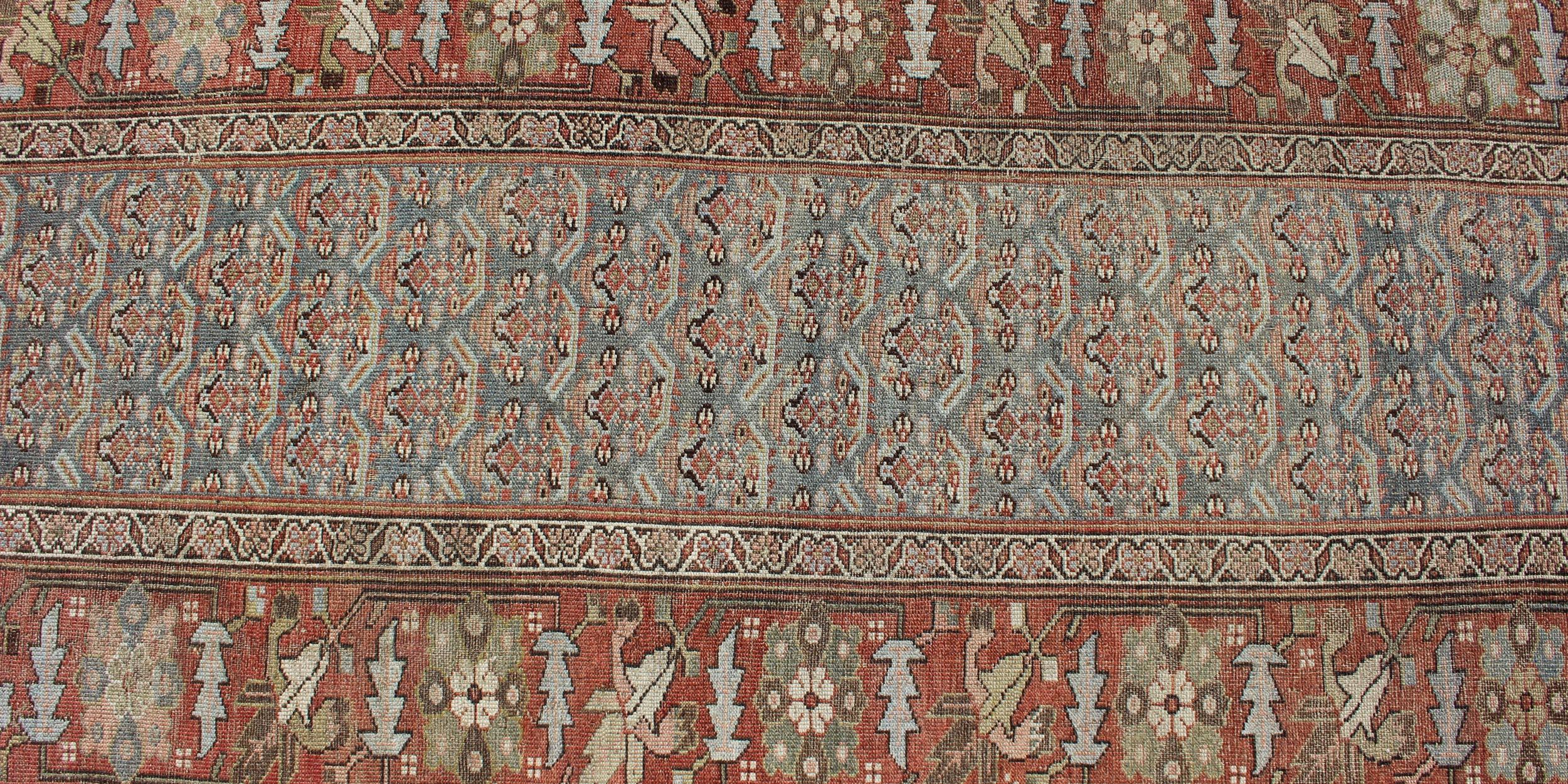 Wool Sub-Geometric Tribal Design Antique Persian Kurdish Runner in Multicolors For Sale