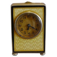 Sub Miniature Carriage Clock in Lemon Yellow Guilloche Enamel and Silver Gilt
