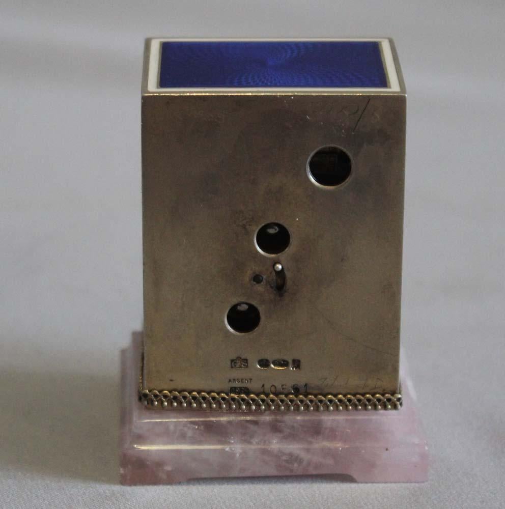 Austrian Sub Miniature Carriage Clock in Silver Gilt, Enamel and Rose Quartz