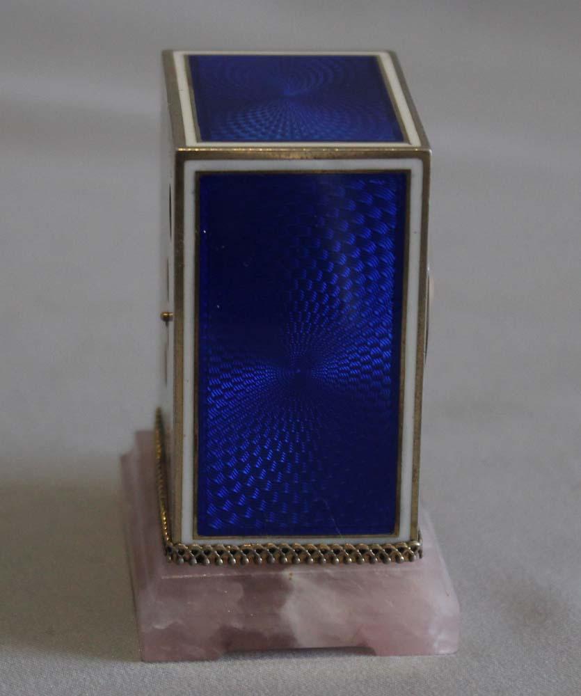Sub Miniature Carriage Clock in Silver Gilt, Enamel and Rose Quartz In Good Condition In London, GB