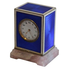 Antique Sub Miniature Carriage Clock in Silver Gilt, Enamel and Rose Quartz