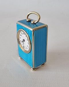 Sub Miniature Silver and Guilloche Enamel Carriage Clock by Tiffany's