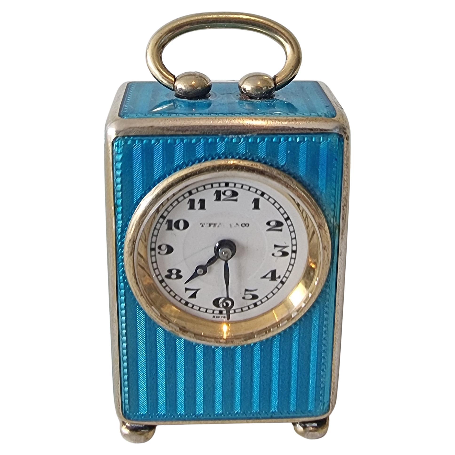 Miniatur-Silber- und Guilloche-Emaille-Karrenuhr von Tiffany's im Angebot