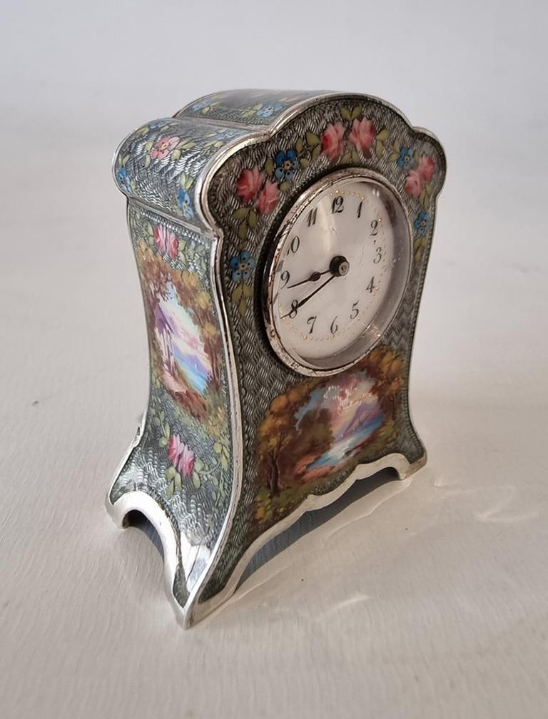 Sub Miniature Silver and Guilloche Enamel Carriage Clock For Sale at ...
