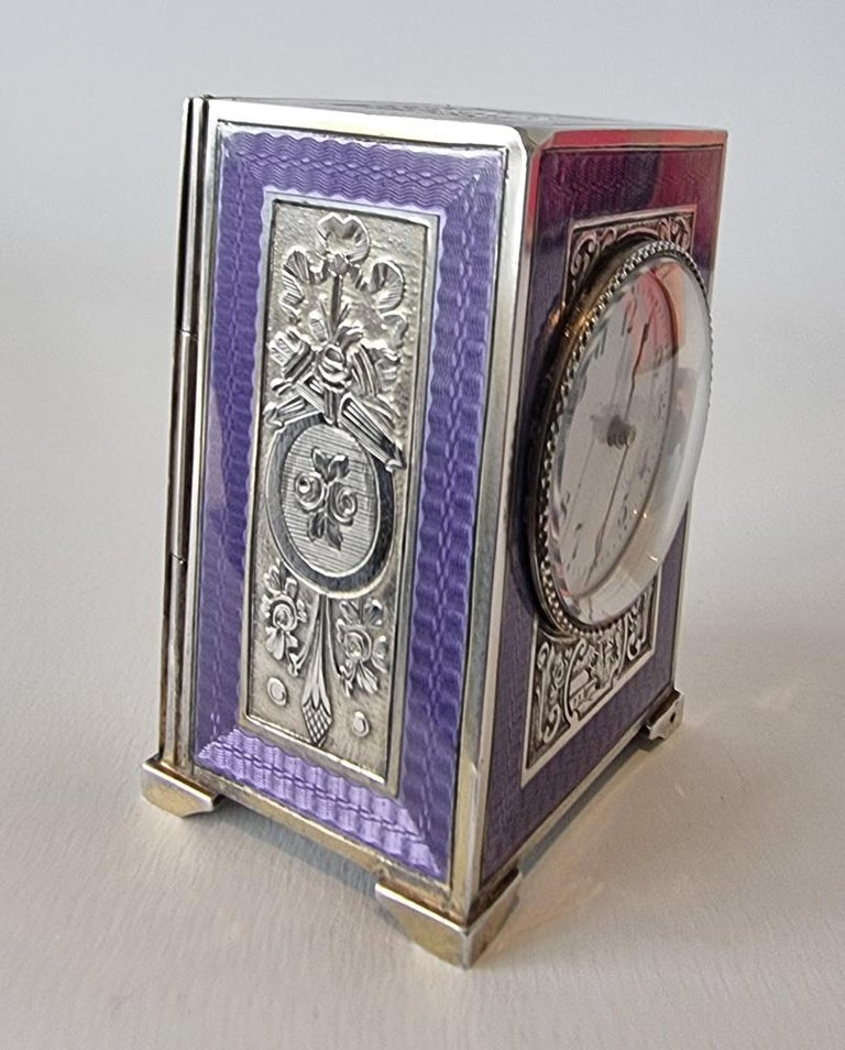 Sub Miniature Silver and Purple Guilloche Enamel Carriage Clock by ...