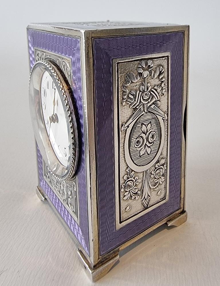 Sub Miniature Silver and Purple Guilloche Enamel Carriage Clock by ...