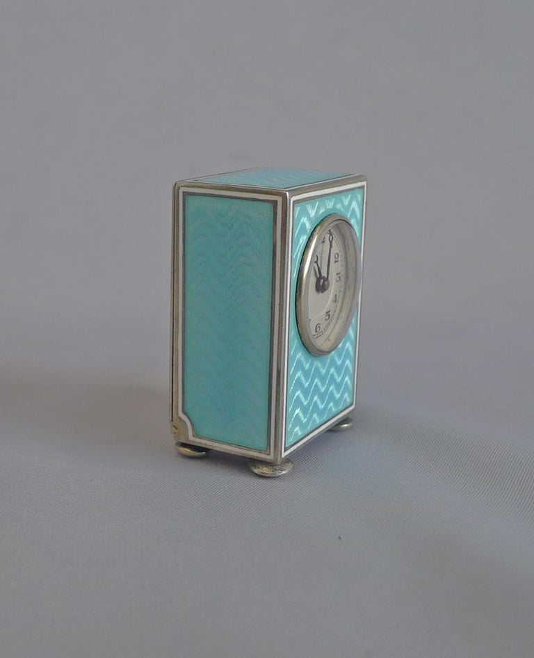 Sub Miniature Silver Gilt and Guilloche Enamel Carriage Clock For Sale