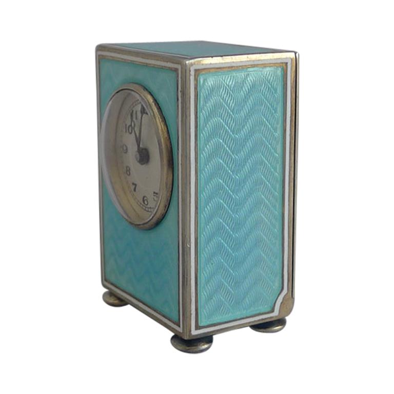 Sub Miniature Silver Gilt and Guilloche Enamel Carriage Clock