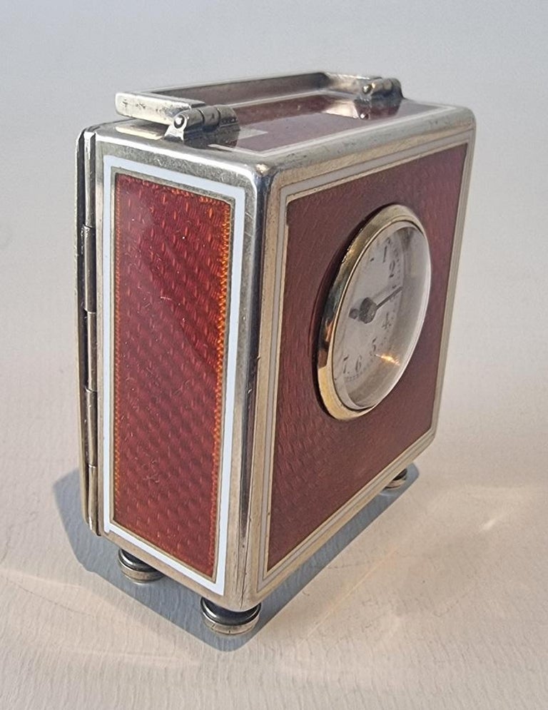 Sub Miniature Silver Gilt and Red Guilloche Enamel Carriage Clock in ...
