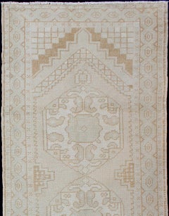 Subdued Vintage Turkish Oushak Runner with Medallions