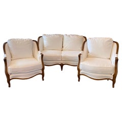 Suberb French Louis XV Walnut Salon Set with Sofa Loveseat and Two Armchairs