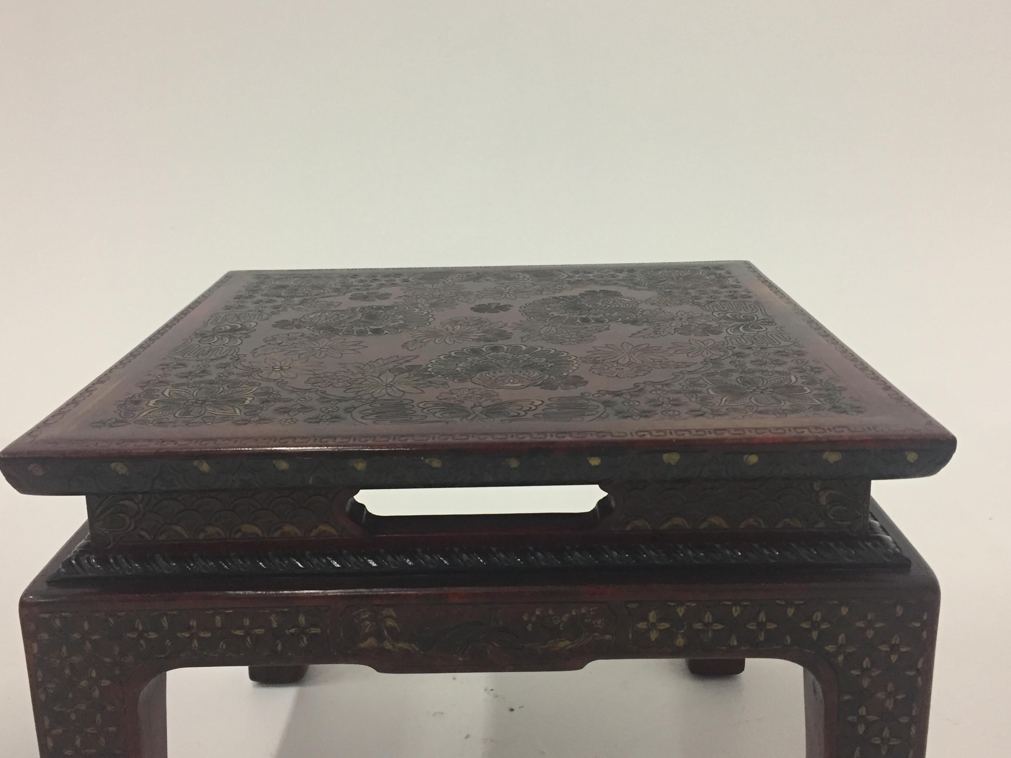 Superbly Rich Pair of Square Asian Style John Widdicomb End Side Tables In Excellent Condition In Hopewell, NJ