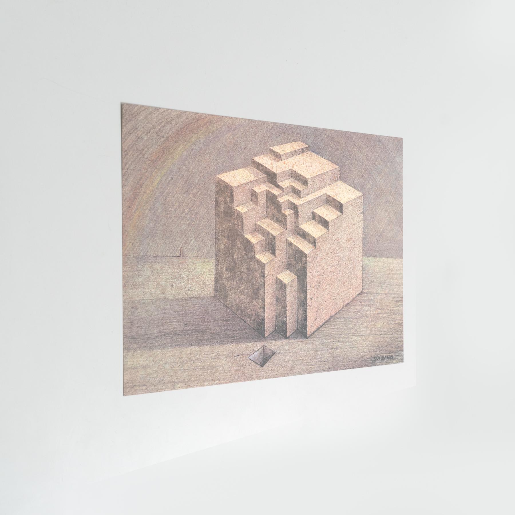 Mid-Century Modern Subirachs Color Abstract Lithography on Paper, 1999 For Sale