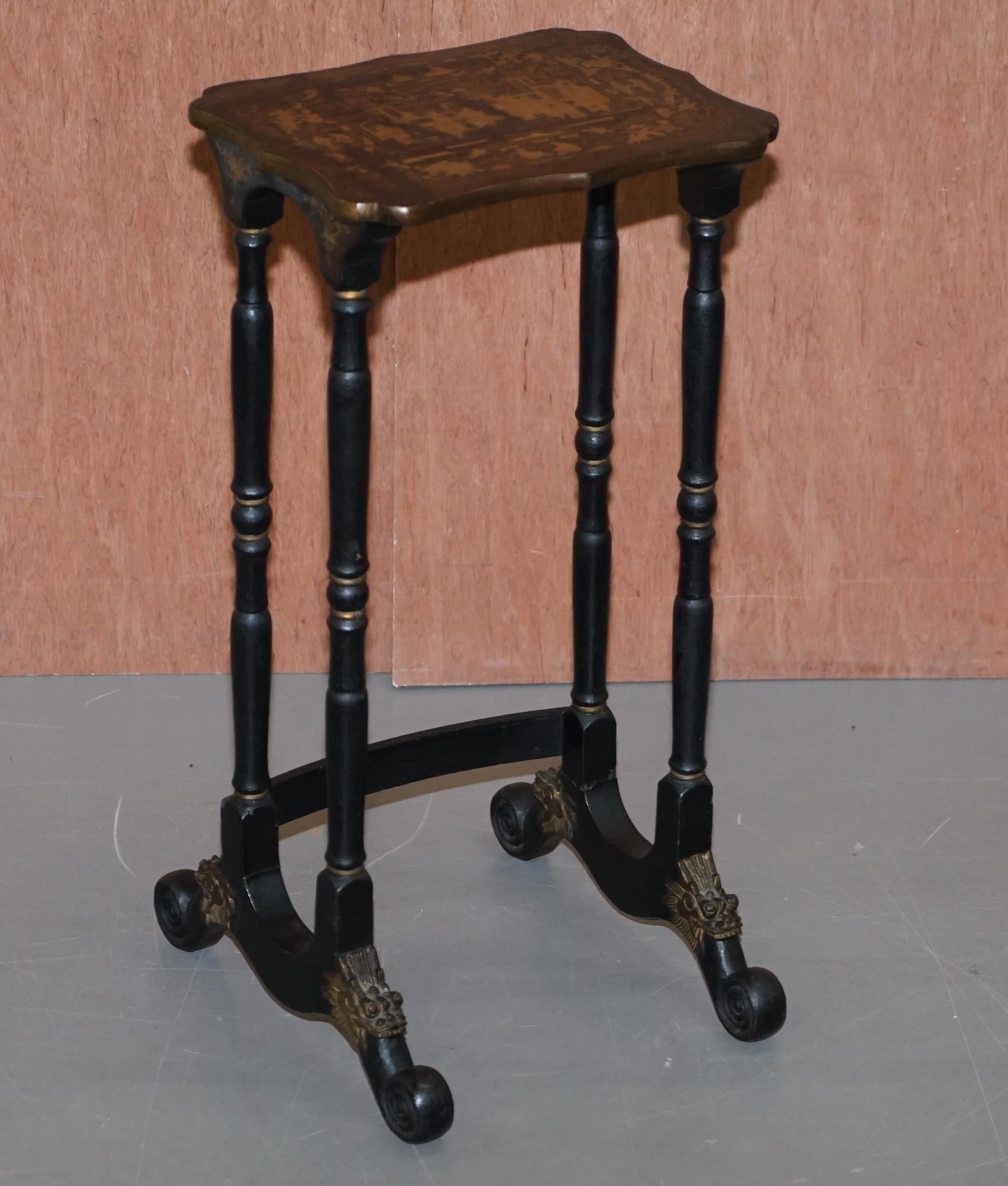 Sublim Nest of 4 circa 1880 Chinese Chinoiserie Lacquered Tables Hand Painted 14