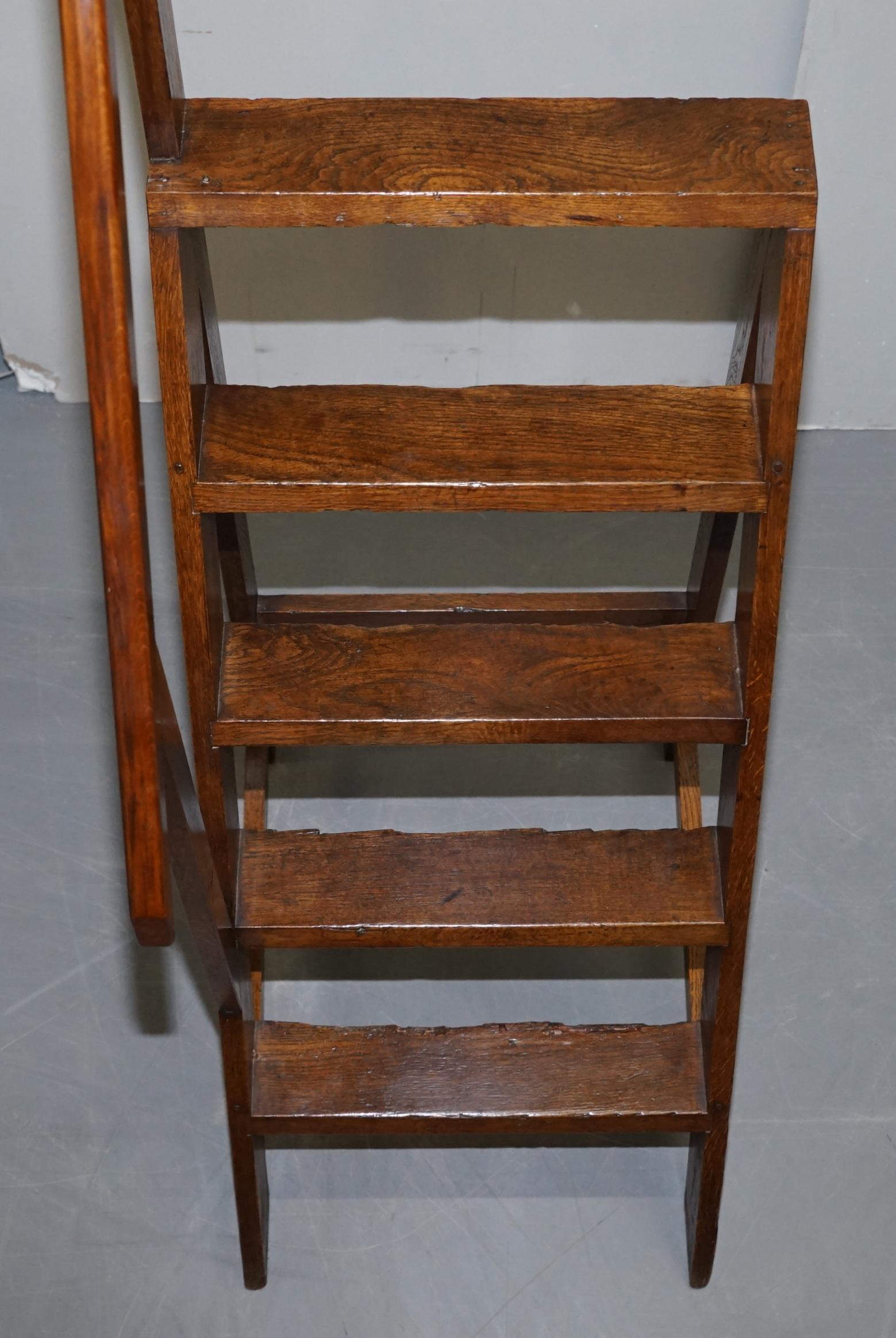 Sublime Tall Victorian English Oak Antique Library Steps Exquisite Quality 1