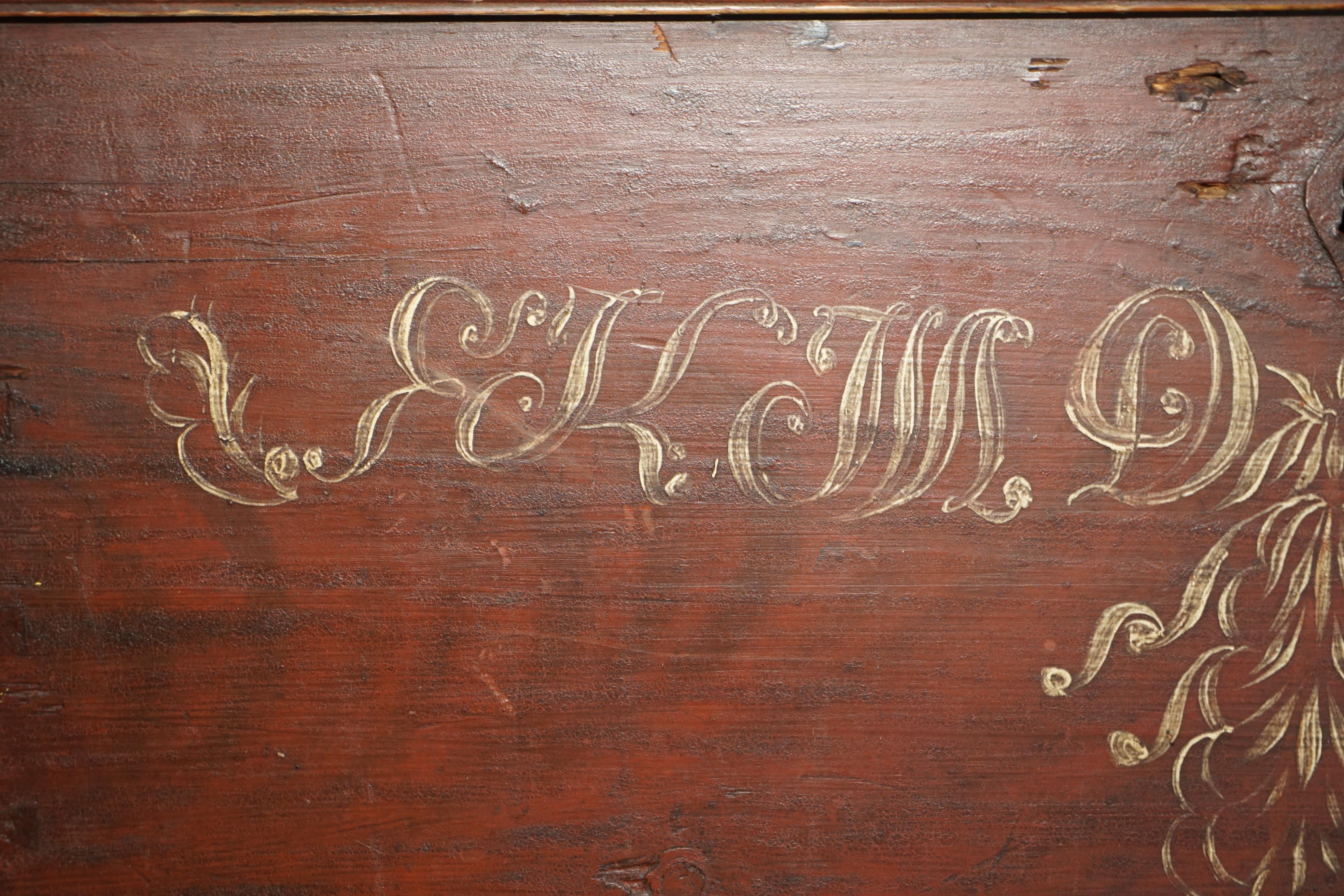 George III Sublime 1844 Dated Hand Painted Swedish Chest or Trunk for Linens Coffee Table For Sale