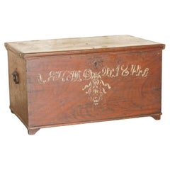 Sublime 1844 Dated Hand Painted Swedish Chest or Trunk for Linens Coffee Table
