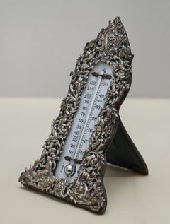 Sublime 1888 Sterling Silver Repousse Barometer Cherubs Angels Grape Vines