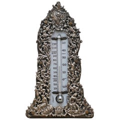 Sublime Barometro Repousse in argento Sterling del 1888 Cherubini Angeli Vite d'uva