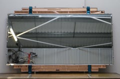 Sublime 1930s Art Deco Peach and Cobalt Blue Glass Beveled Very Large Mirror