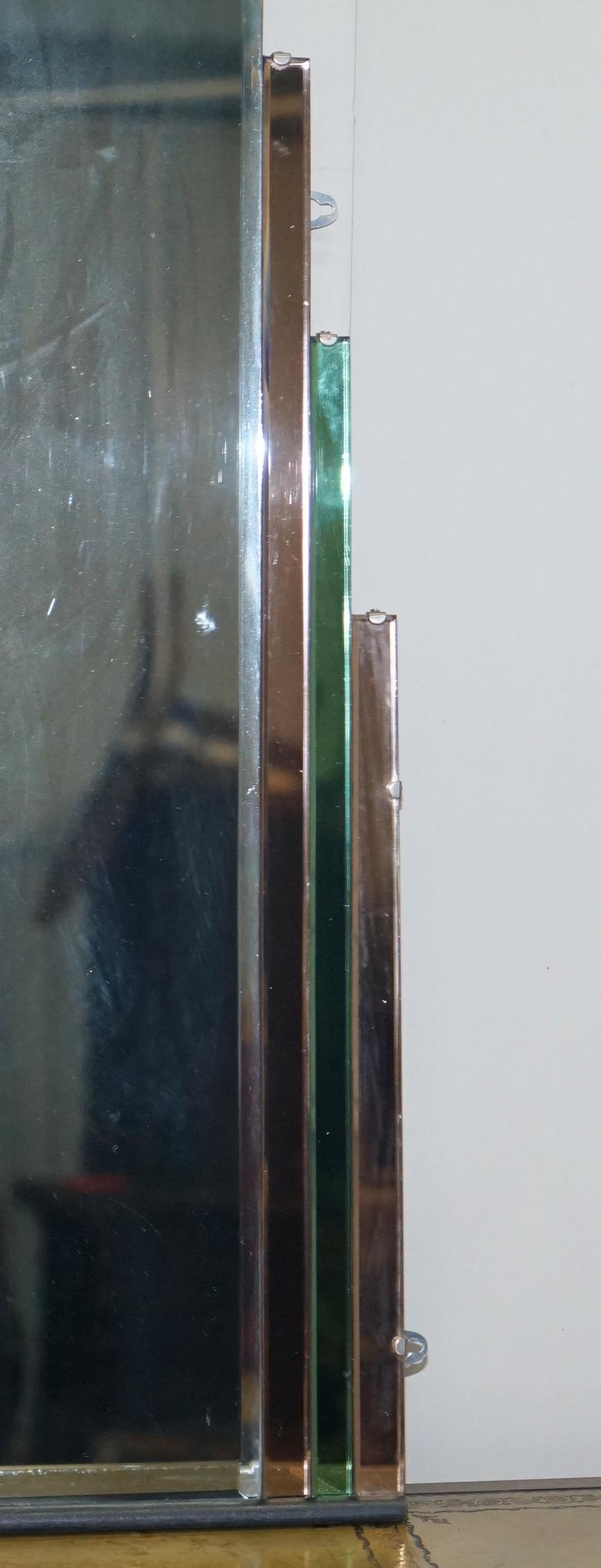 Mid-20th Century Sublime 1930s Art Deco Peach and Green Glass Bevelled Manhattan Decor Mirror