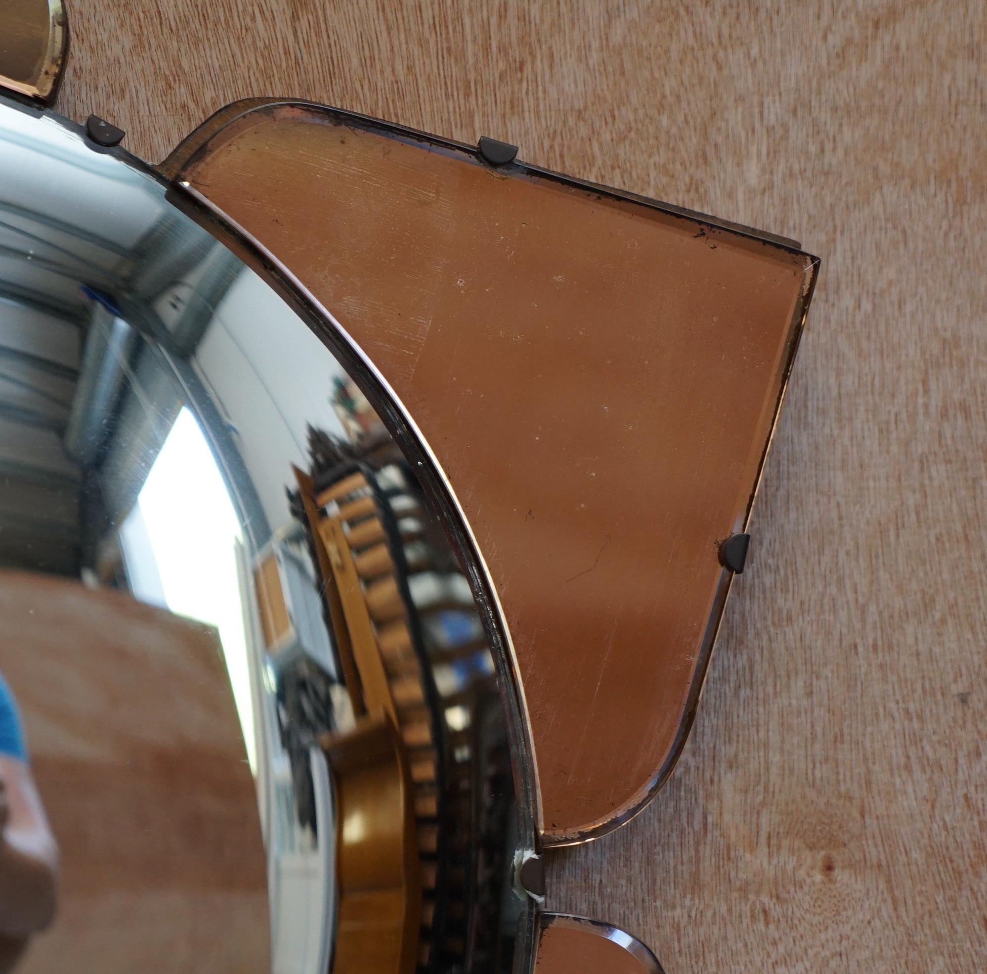 Mid-20th Century Sublime 1930's Convex Art Deco Peach Glass Bevelled Venetian Round Petal Mirror For Sale