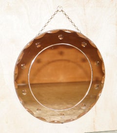 Sublime 1930's Irish Art Deco Peach Glass Bevelled Venetian Round Petal Mirror