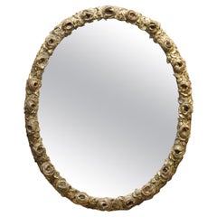 Sublime 19th Century Rose Flower French Giltwood Wall Oval Mirror Original Plate