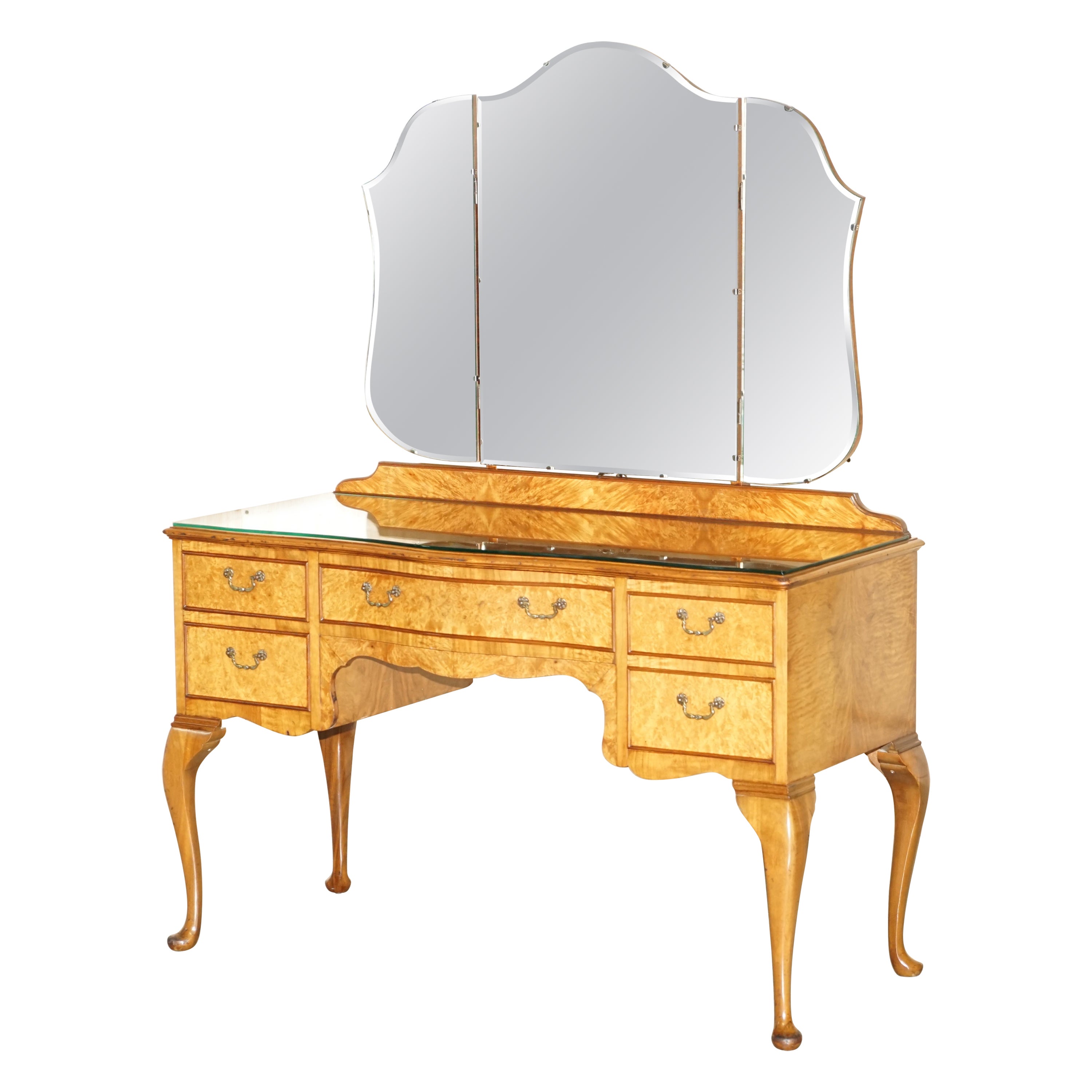 Sublime Alfred COX 1960s Burr Walnut Hand Carved Dressing Table Part of Suite