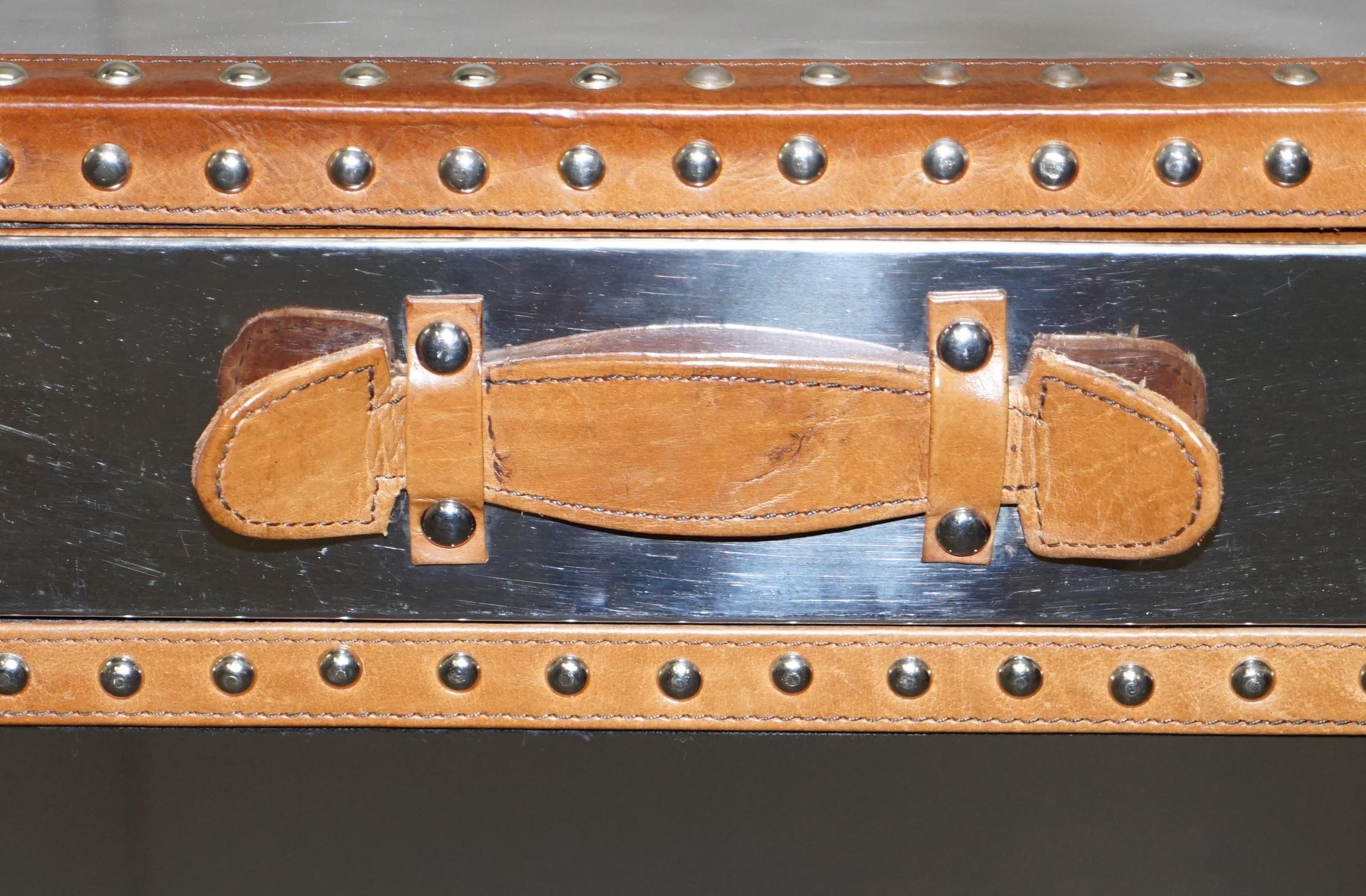 Hand-Crafted Sublime Andrew Martin Polished Chrome Luggage Campaign Dest Leather Boarders