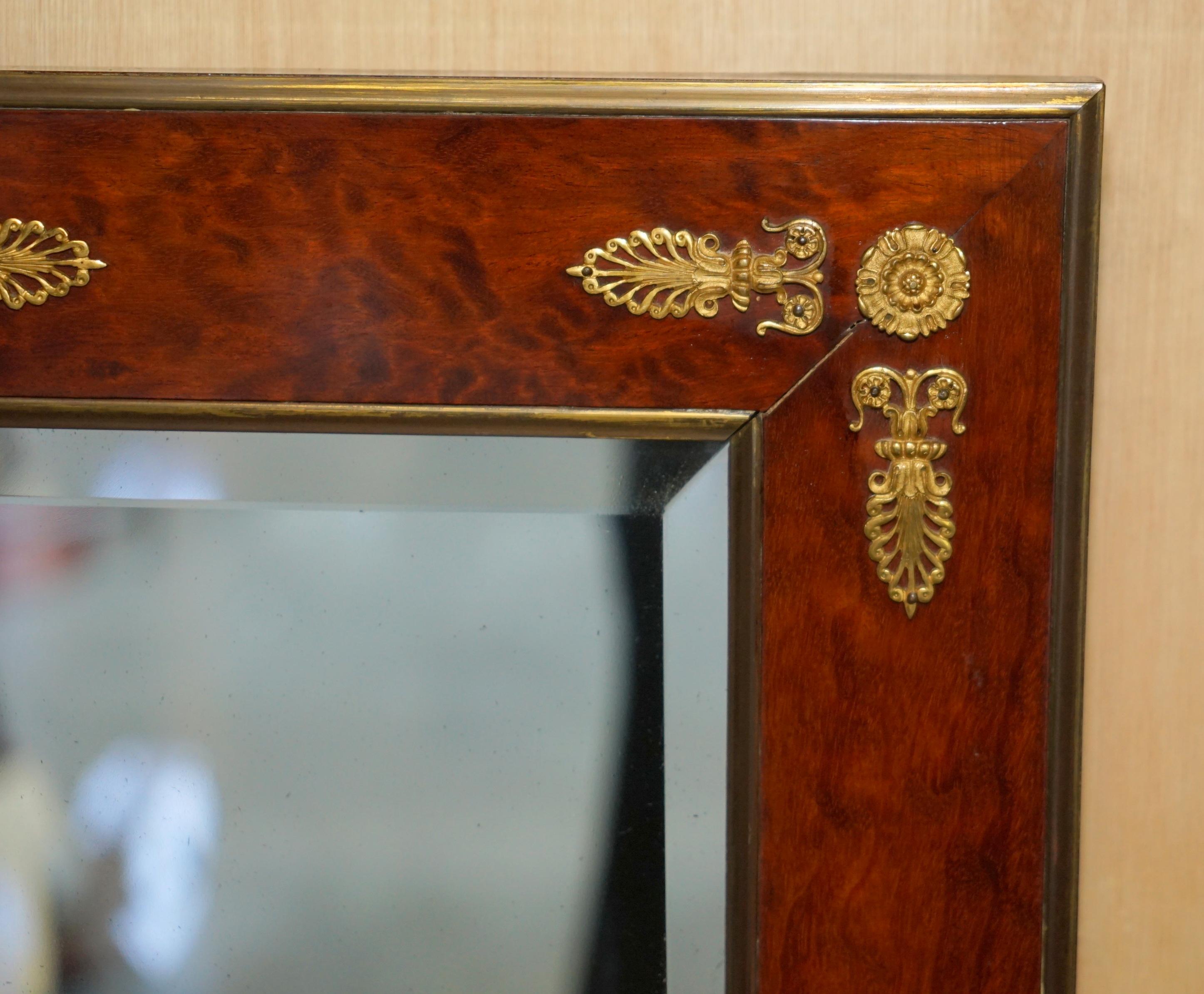 Gilt SUBLIME ANTiQUE 1860 BURR WALNUT & GILT BRASS LOUIS XVI FRENCH EMPIRE MIRROR For Sale