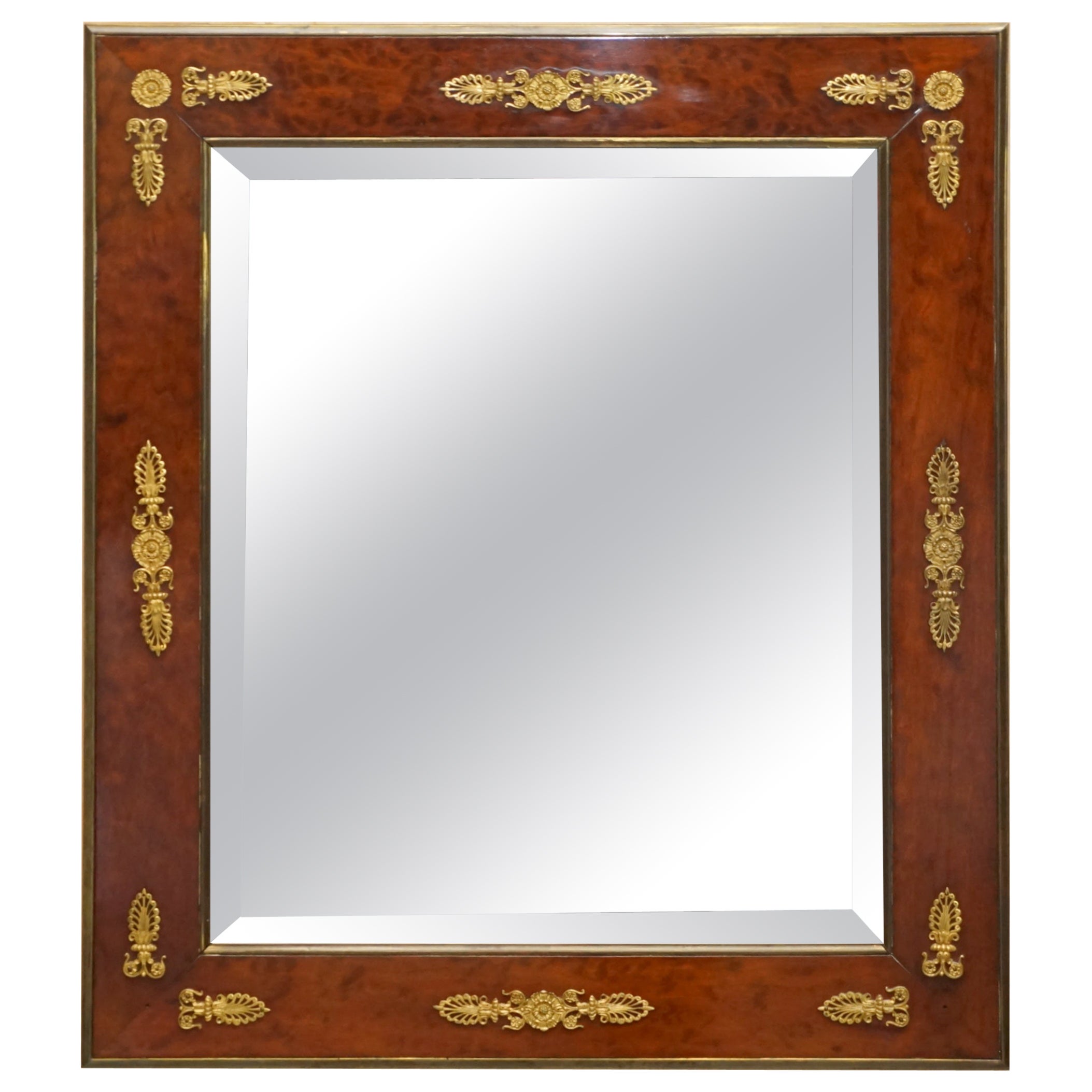 SUBLIME ANTiQUE 1860 BURR WALNUT & GILT BRASS LOUIS XVI FRENCH EMPIRE MIRROR