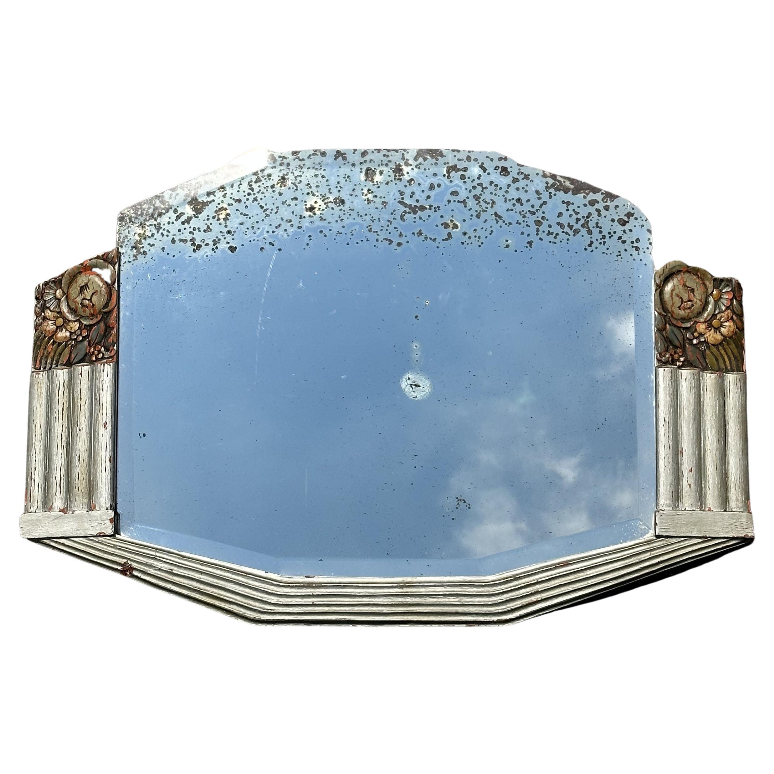 Sublime Antique 1920s Art Deco New York Fan Mirror with Heavily Foxed Plate For Sale