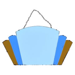 SUBLIME ANTIQUE 1930er ART DECO NEUES YORK FAN MIRROR ORANGE & BLUE FOXED PLATE