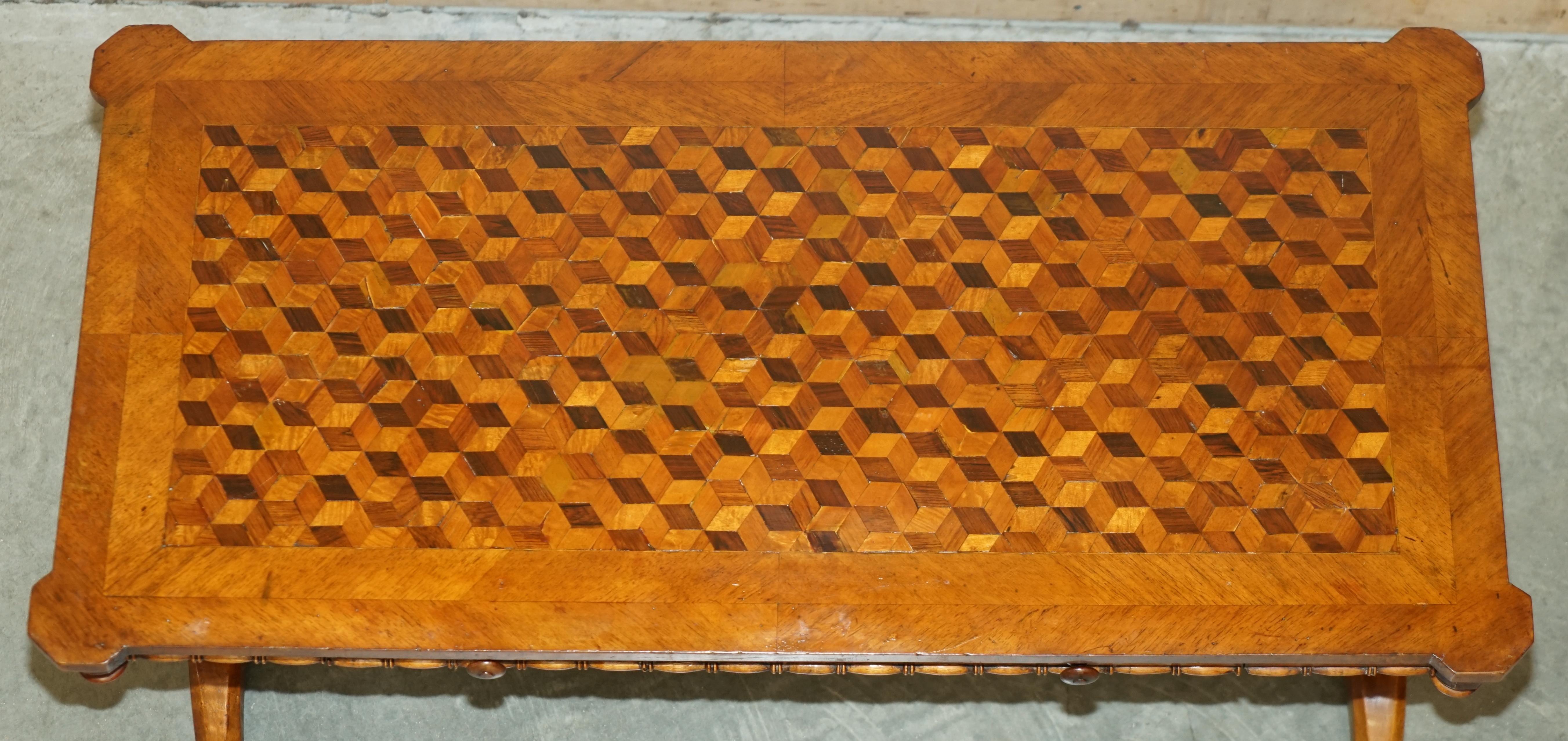 SUBLIME ANTiQUE 19TH CENTURY SPECIMEN GEOMETRIC SAMPLE WOOD INLAID COFFEE TABLE For Sale 5