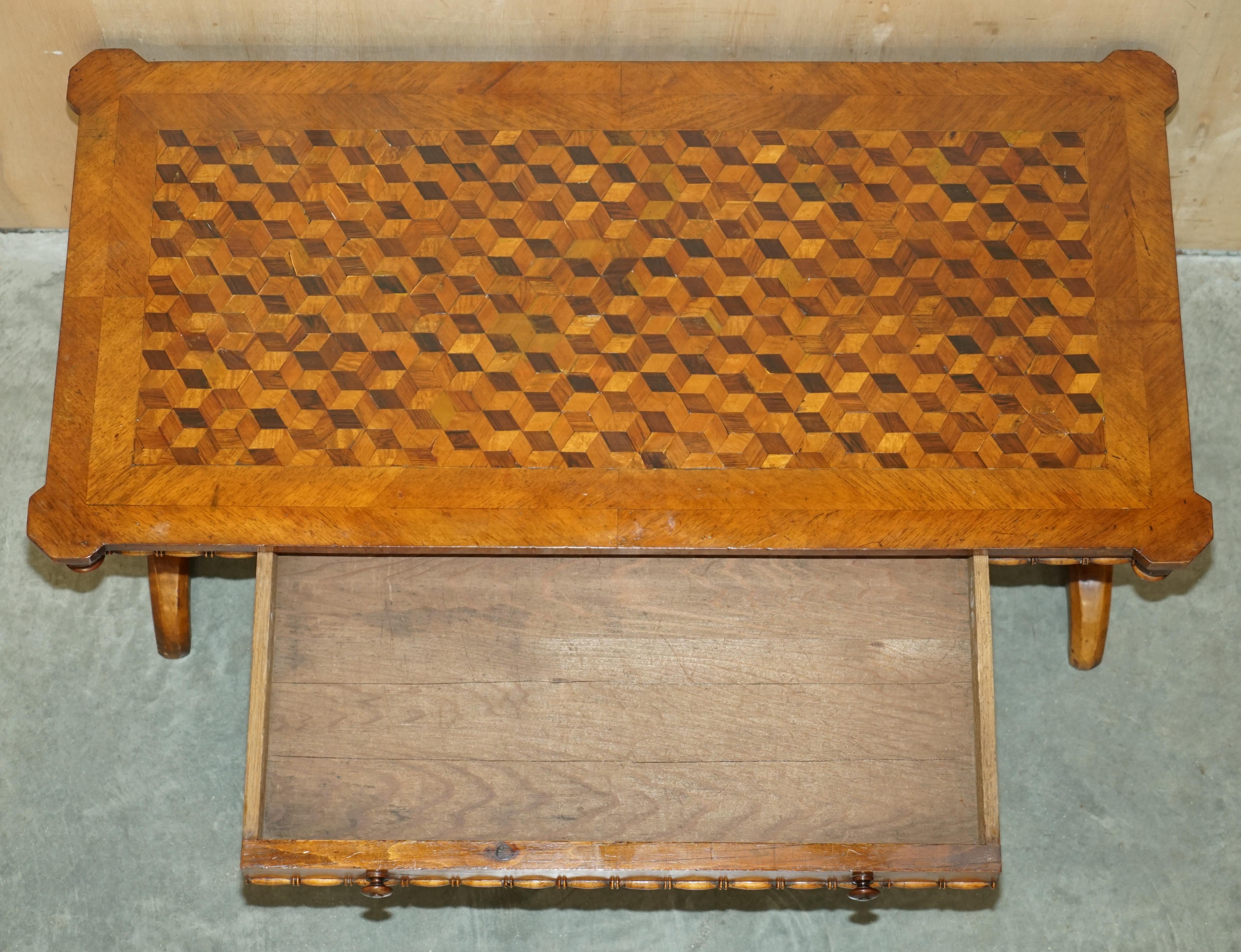 SUBLIME ANTiQUE 19TH CENTURY SPECIMEN GEOMETRIC SAMPLE WOOD INLAID COFFEE TABLE For Sale 13