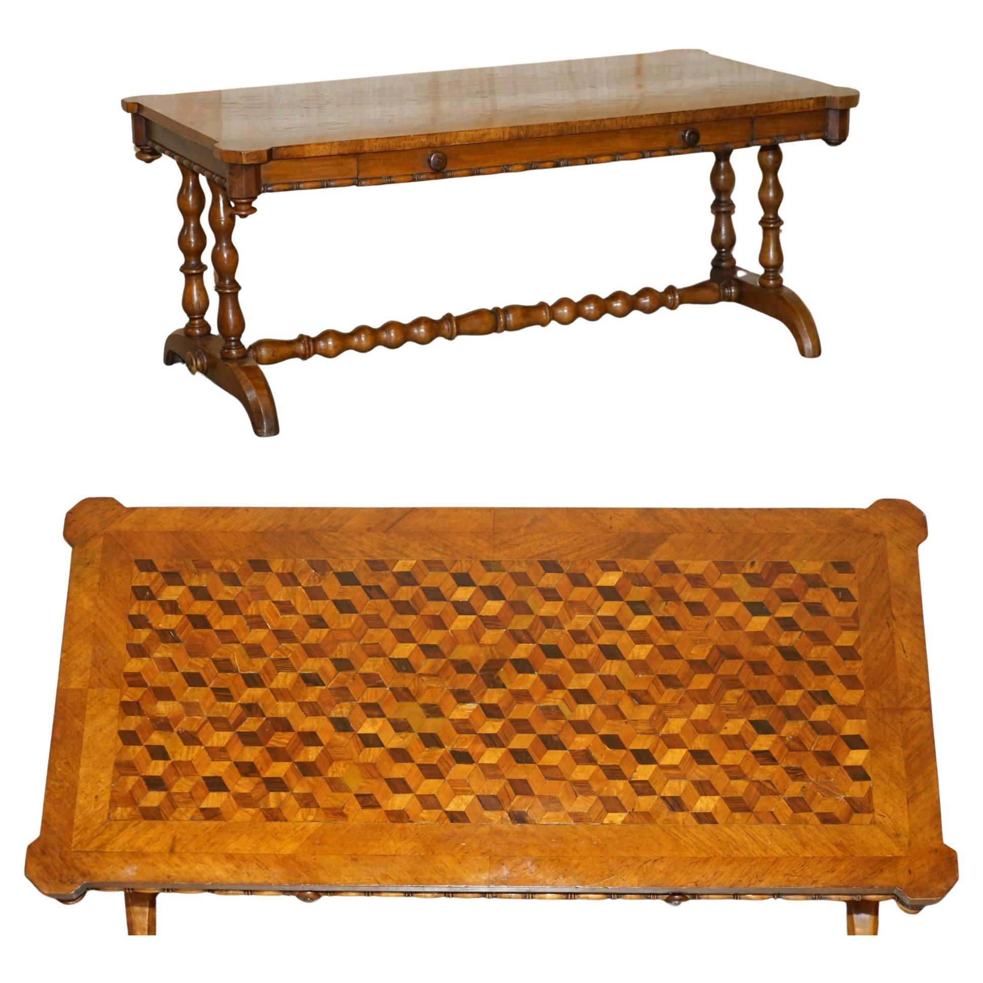 SUBLIME ANTiQUE 19TH CENTURY SPECIMEN GEOMETRIC SAMPLE WOOD INLAID COFFEE TABLE For Sale