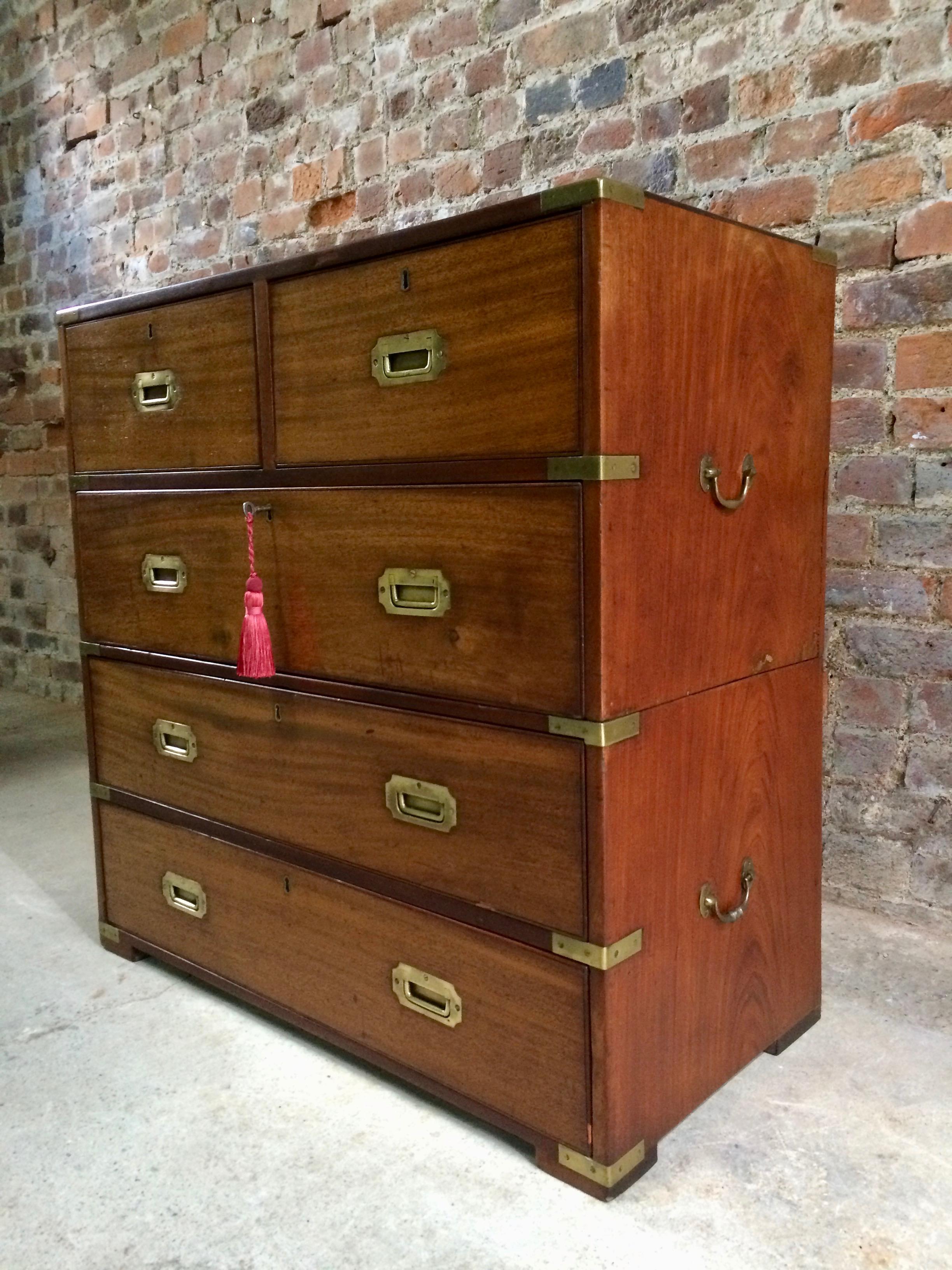 English Sublime Antique Campaign Chest of Drawers Mahogany Military Victorian No.8
