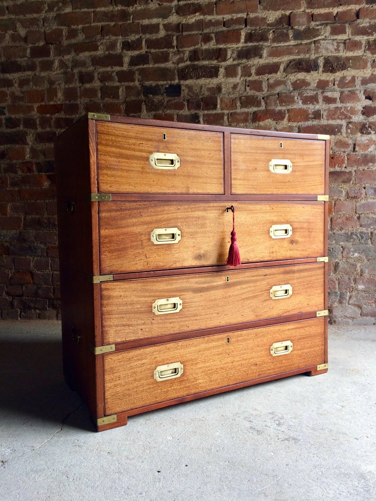 Sublime Antique Campaign Chest of Drawers Mahogany ...