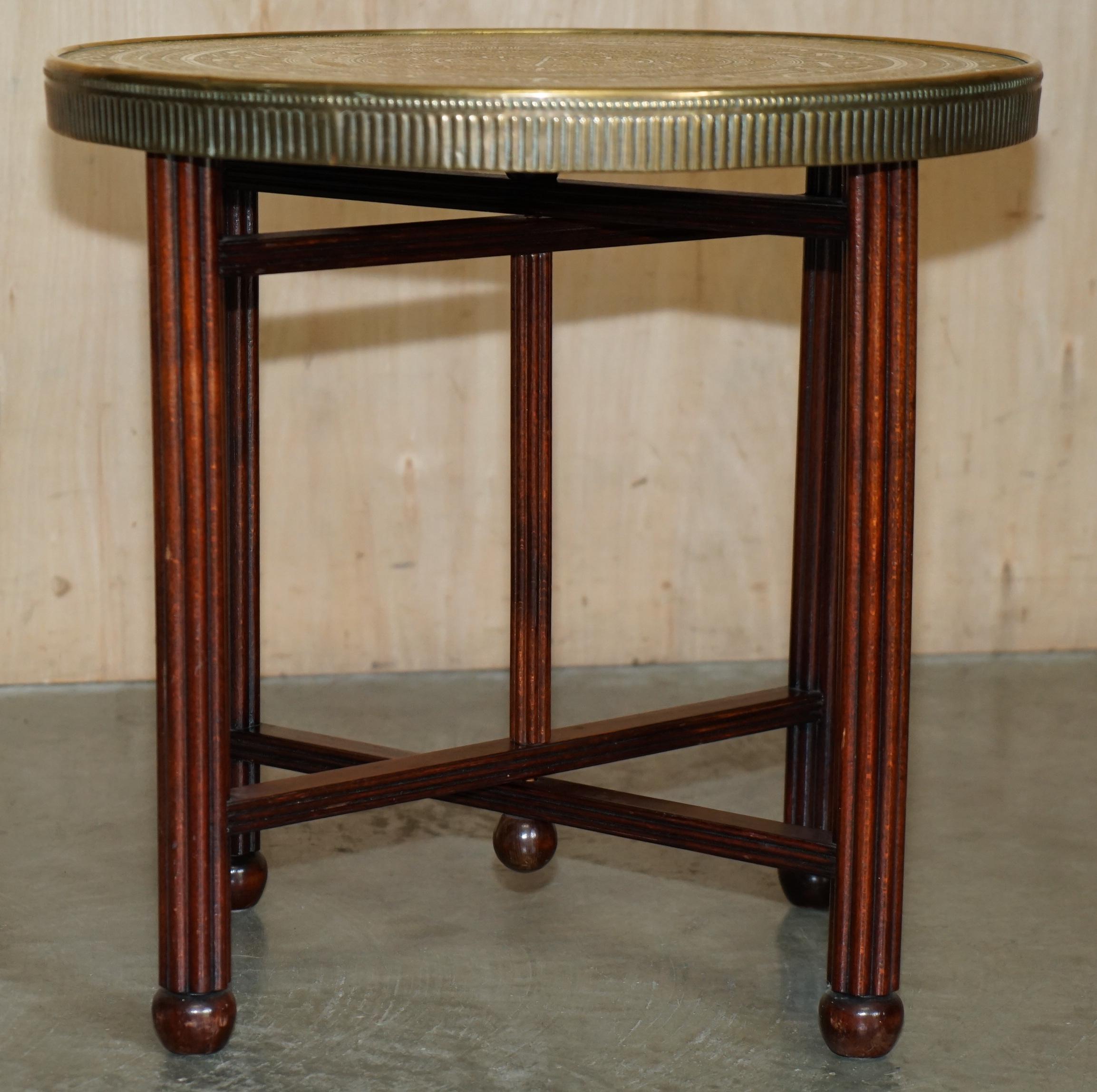 SUBLIME ANTiQUE CARVED LIBERTY'S LONDON MOROCCAN FOLDING TRAY TABLE ETCHINGS For Sale 3