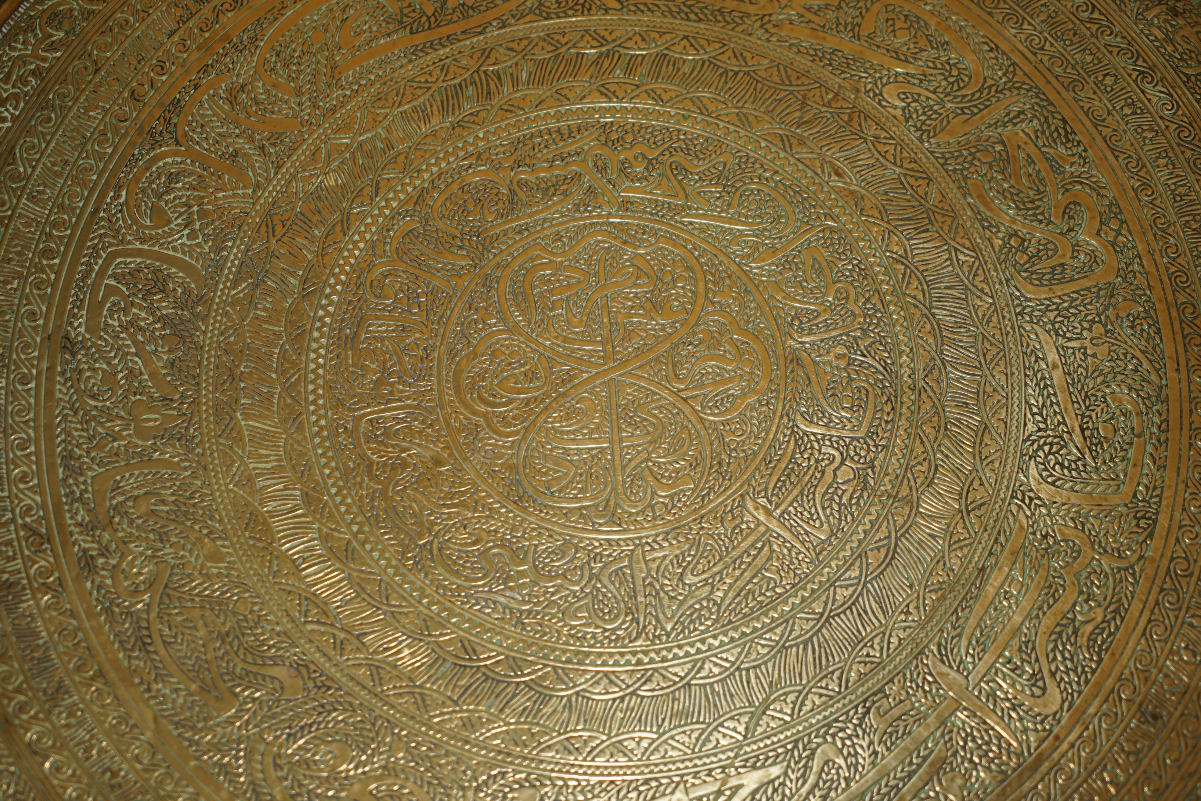 Brass SUBLIME ANTiQUE CARVED LIBERTY'S LONDON MOROCCAN FOLDING TRAY TABLE ETCHINGS For Sale