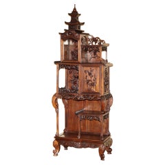 SUBLIME ANTiQUE CHINOIS CIRCA 1900 PAGODA TOP DISPLAY CASE BOOKCASE CABINET