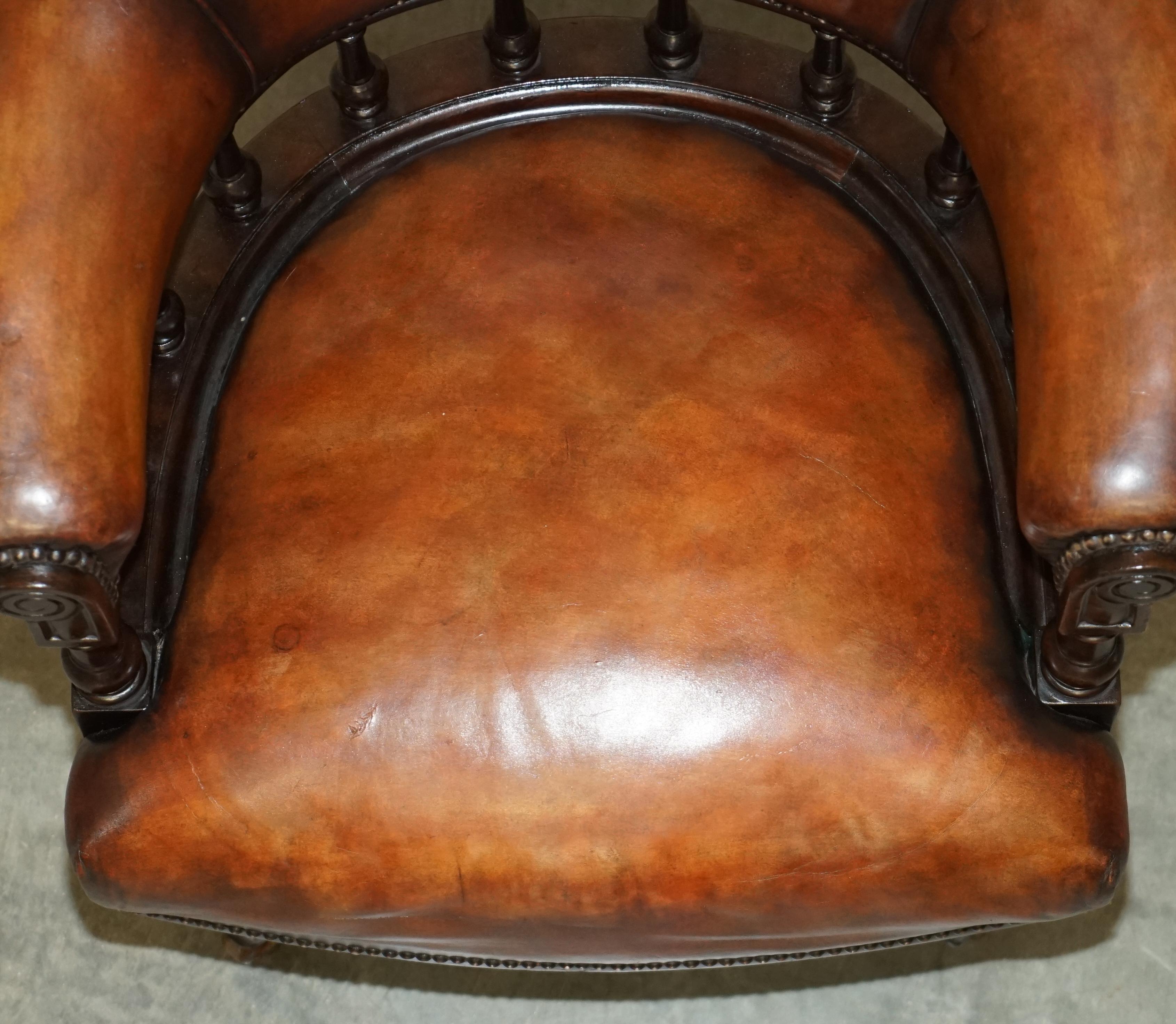 Sublime Antique circa 1860 Fully Restored Brown Leather Swivel Captains Chair 6