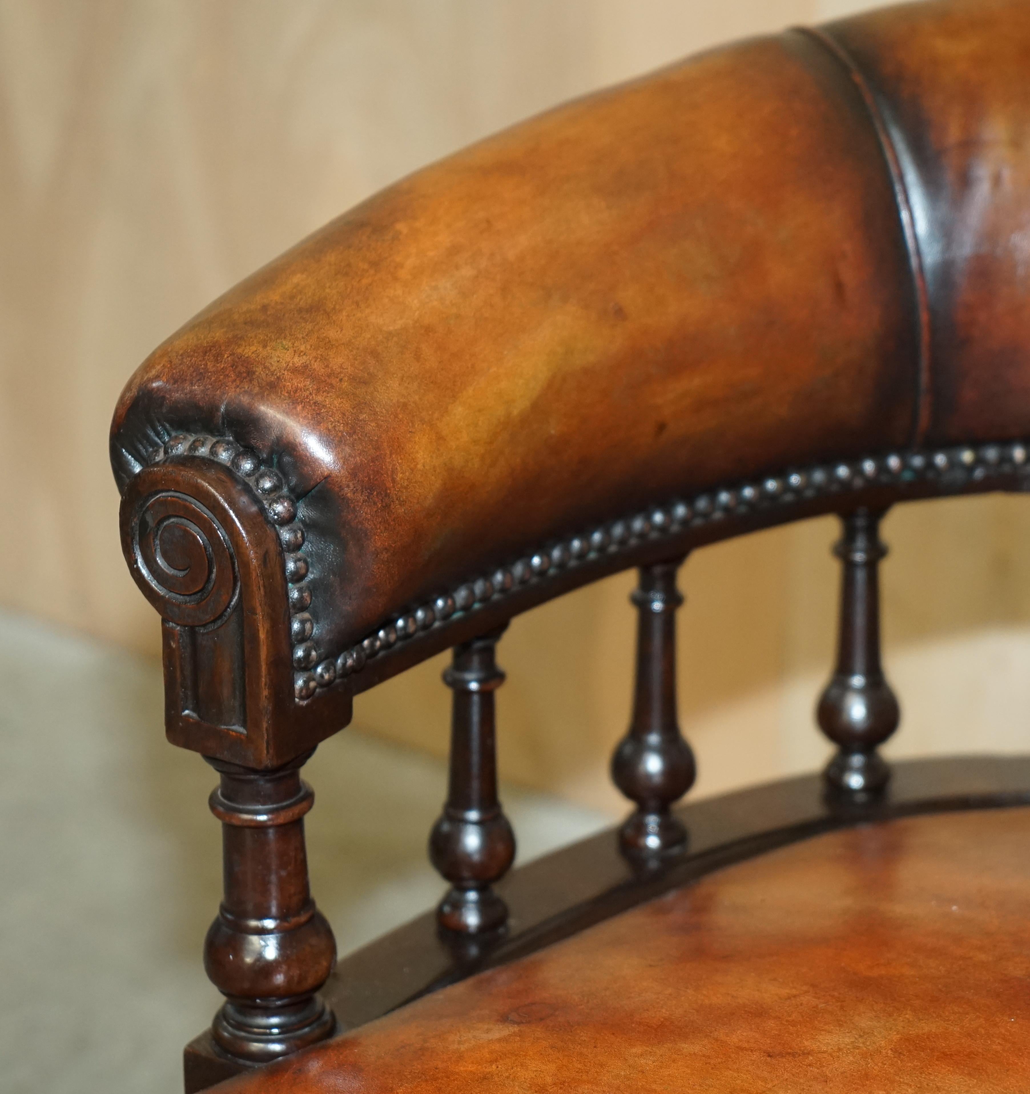 High Victorian Sublime Antique circa 1860 Fully Restored Brown Leather Swivel Captains Chair