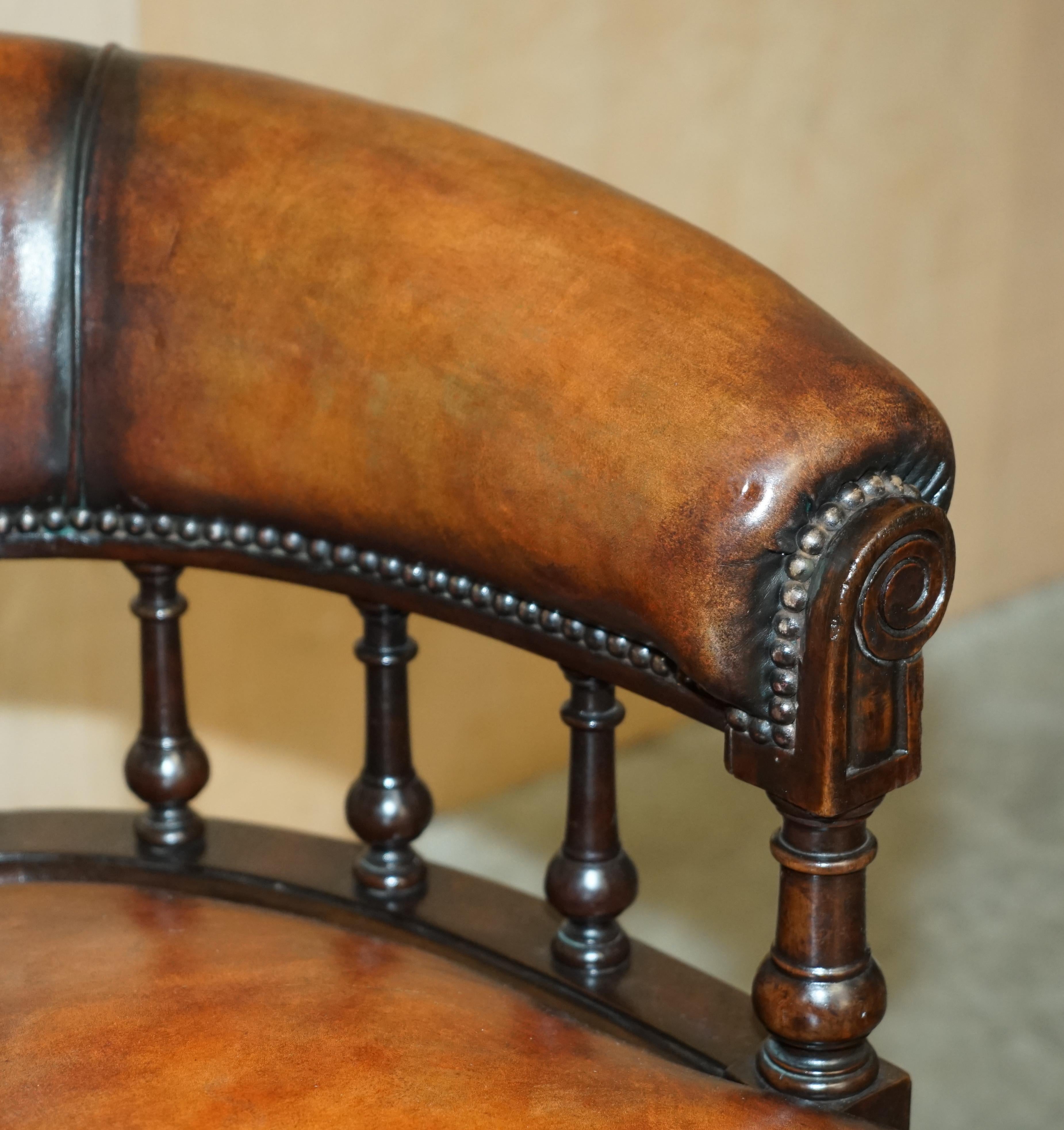 Hand-Crafted Sublime Antique circa 1860 Fully Restored Brown Leather Swivel Captains Chair